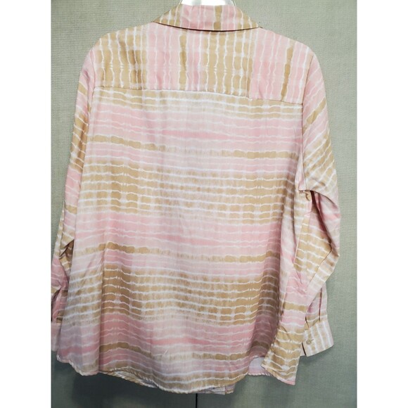 Foxcroft Non-Iron Tie-Dye Stripe Roll-Tab Sleeve Button-Up Shirt Size 14W - Picture 6 of 7